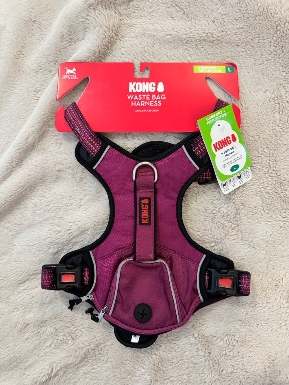 Kong Comfort Reflective Dog Harness in Deep Magenta with Black Trim